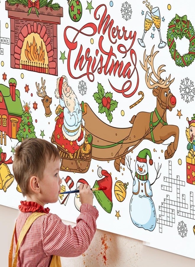 Zharkoo Christmas Coloring Tablecloth 31×72 Inch, Large Table Cover with Santa Claus, Reindeer, Paper Drawing Poster with Christmas Tree, Snowflakes and Gift Designs, Holiday Kids Party Activity and Crafts - Image 5